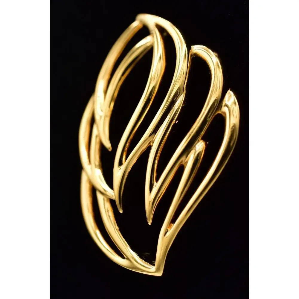Monet Vintage Leaf Pin Brooch Gold Tone Abstract Chunky Fall Signed 1970s BinBG